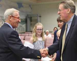 Avalon  Mayor Martin Pagliughi congratulates Bill Burns upon his swearing in on Wednesday, July 22nd