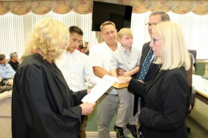 Councilwoman Barbara Juzaitis is sworn in